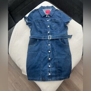 Guess Blue Sheath Dress with Notched Collar and Short Sleeves